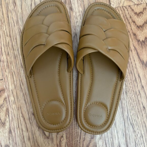 Vince Women's Palmetta Slide Sandals in Dark Amber Leather Size 9 CONTEMPORARY - Picture 3 of 8